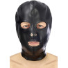 Cagoule simili cuir sangle et lacet ouvert bouche yeux