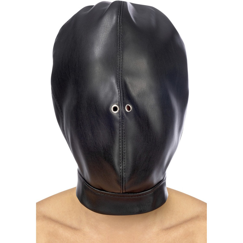 Cagoule simili cuir sangle et lacet fermée