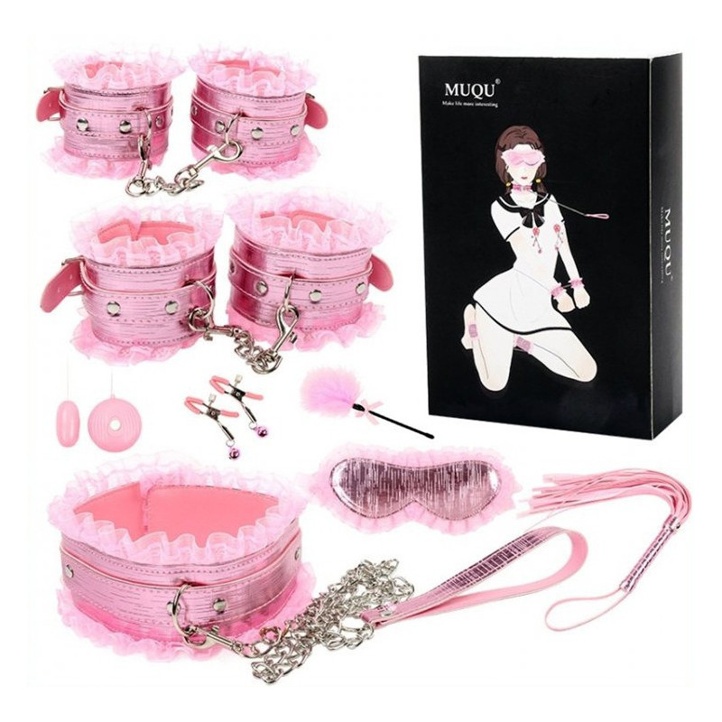 Coffret BDSM Lace Light 8 pièces rose