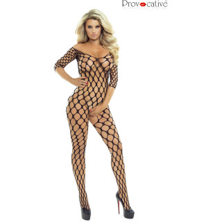Catsuit noir large résille ronde S-L